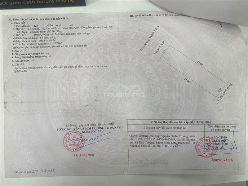 Chính chủ anh thành bán đất hói kiểng 21 khu nam hòa xuân giá 4.2 tỷ