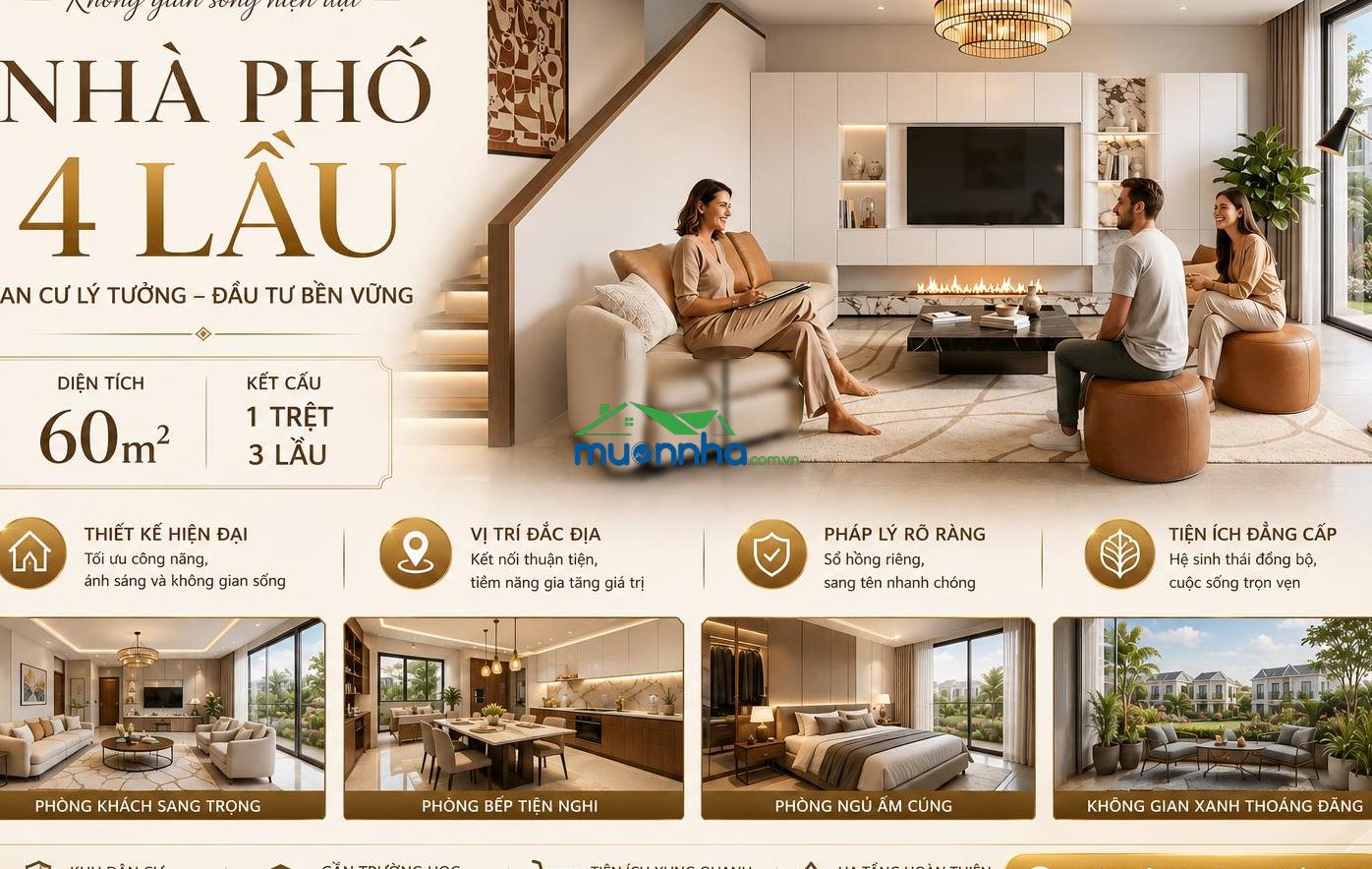 Nhà phố 4 lầu 60m2 trục đường 23m vinhomes hóc môn, 5 tỷ 3 - 4