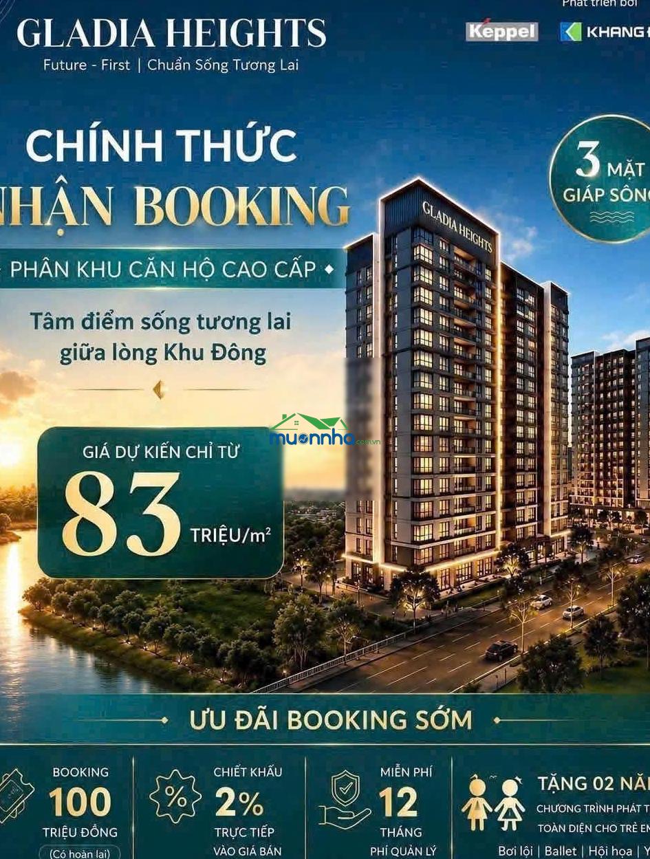 Căn hộ gladia height 3 mặt view sông - khang điền & keppel - đối diện metro - giá 83 tr/m2 - ck 14%