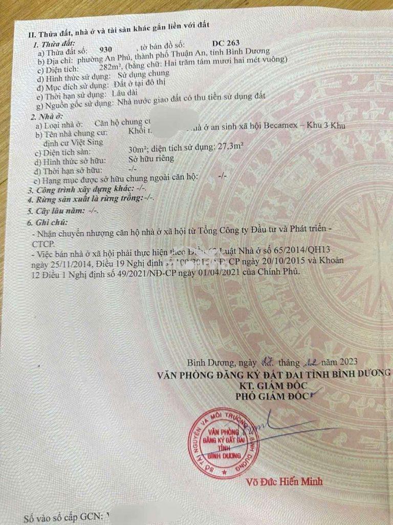 Căn hộ việt sing. 10 phút tới thành phố thủ đức. giá 545 triệu