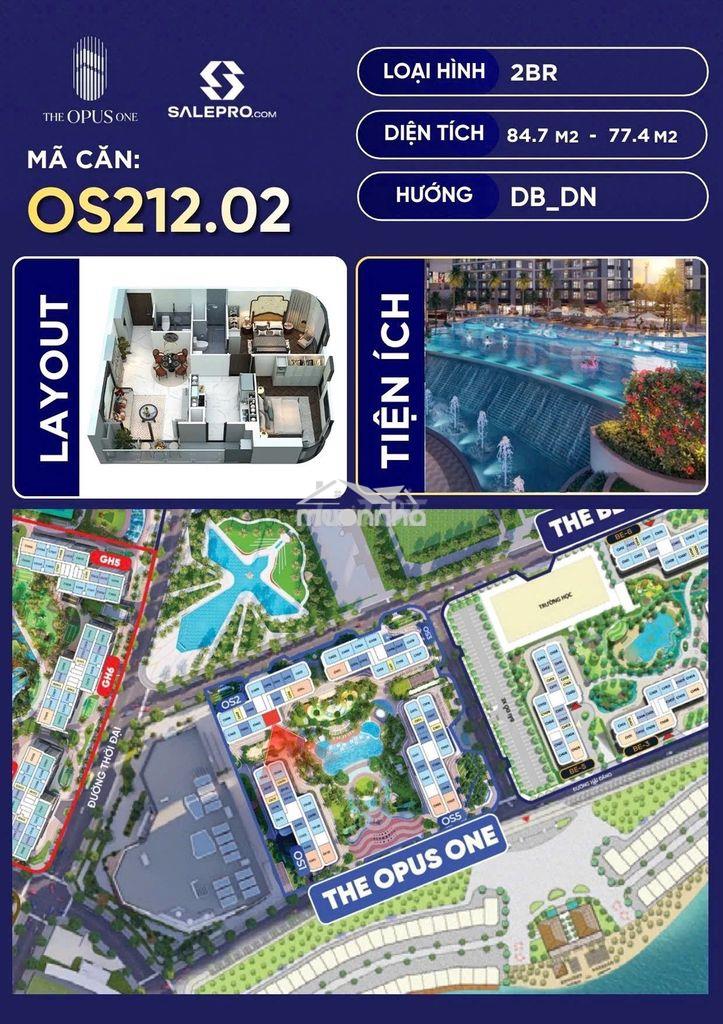 Bán căn hộ víp cdt vinhomes - opus one - 2pn+ 7,82 tỷ, view bể bơi, cv
