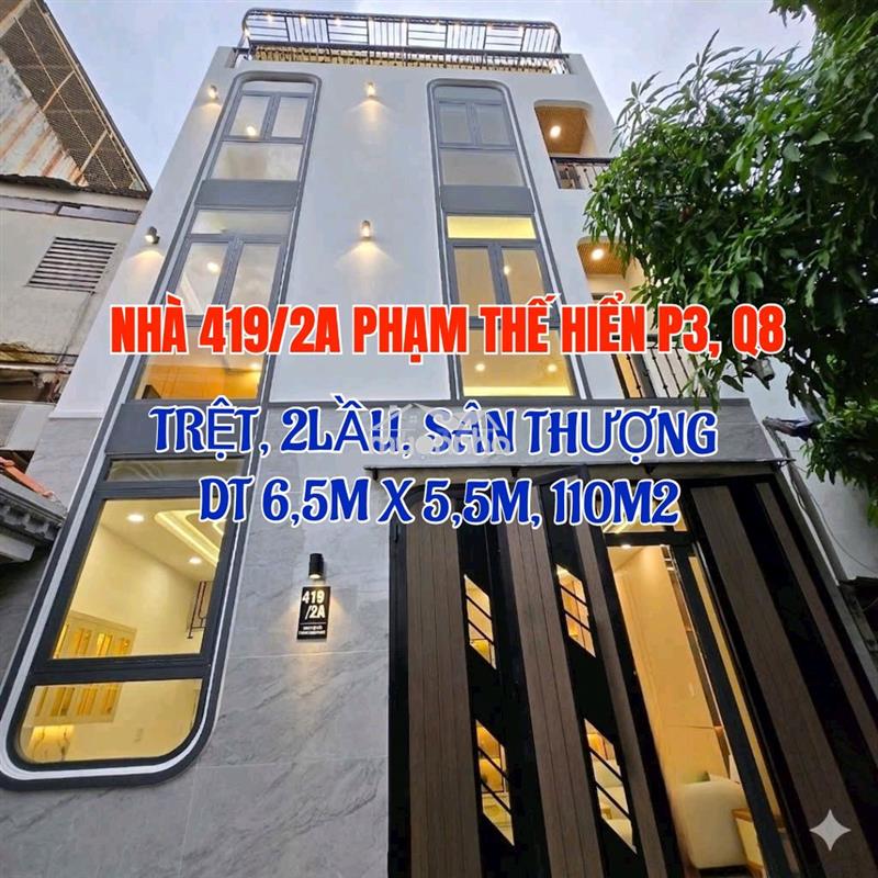 Nhà mới tuyệt đẹp, 4 tầng hẻm 419 phạm thế hiển, p3, q8. n6,5m x d5,5m