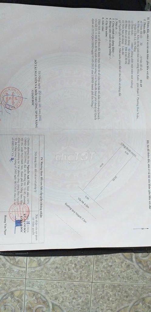 Chủ gởi bán đất đường 7,5m bích khuê- hòa xuân - hướng đông nam