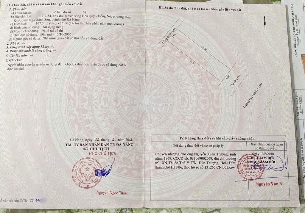 Chính chủ bán đát trương quang được khu nam hòa xuân b2.54 giá 5 tỷ - 2