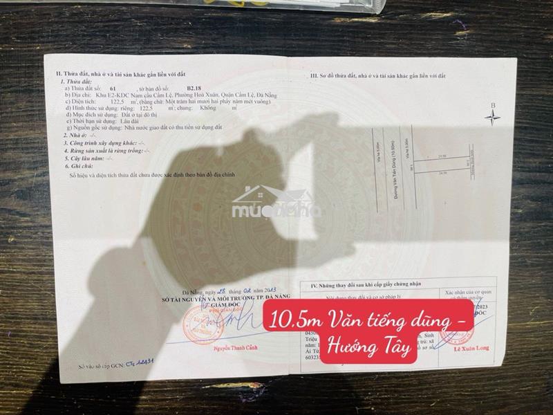 Chính chủ gởi bán đất đường 10,5m văn tiến dũng - hòa xuân ,h.tây