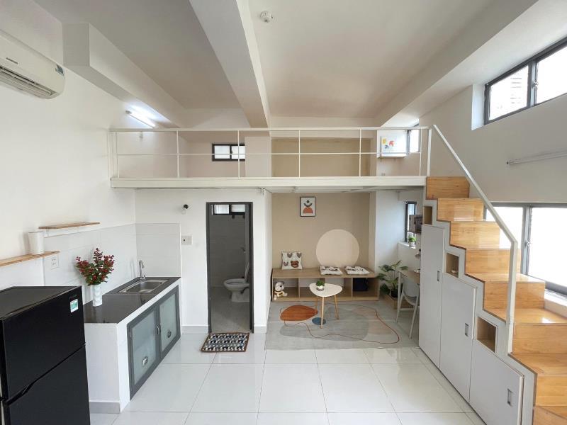 Cho thuê căn hộ có gác rộng 50m2, ban công lớn bình thạnh gần cầu điện biên phủ, quận 1, metro_thang máy, bảo vệ