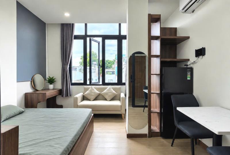 Cho thuê căn hộ 1 phòng ngủ mới 100% thang máy_hầm xe_bancol gần dương quảng hàm,nguyễn thái sơn qua công viên làng hoa chỉ 5 phút đi xe !