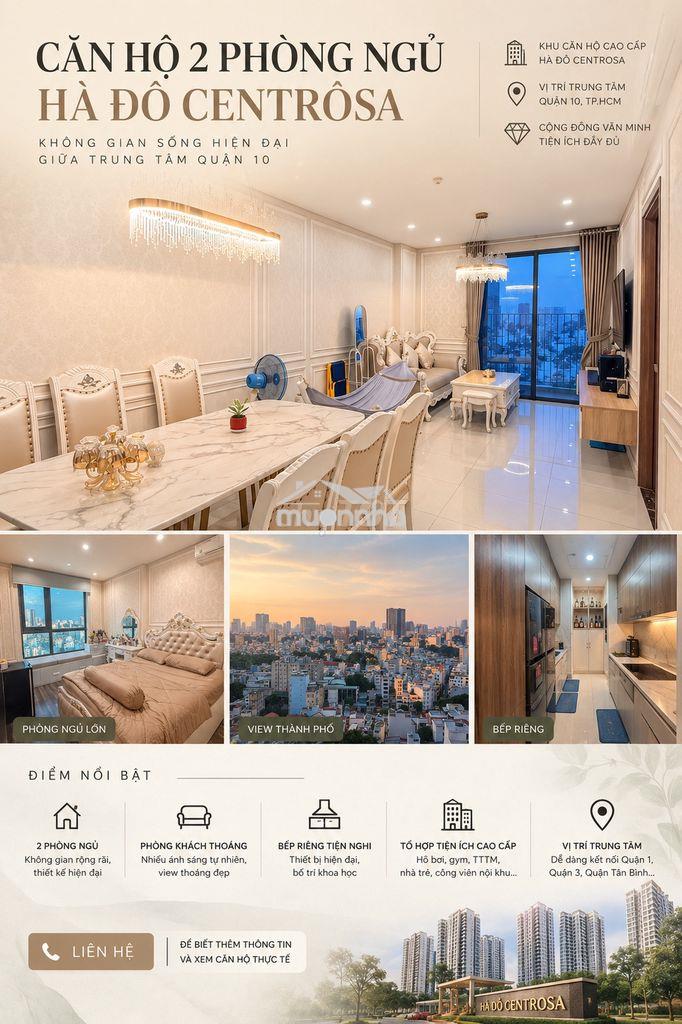 ✨ Căn hộ 2pn hà đô centrosa – nội thất sang trọng, view thành phố ✨