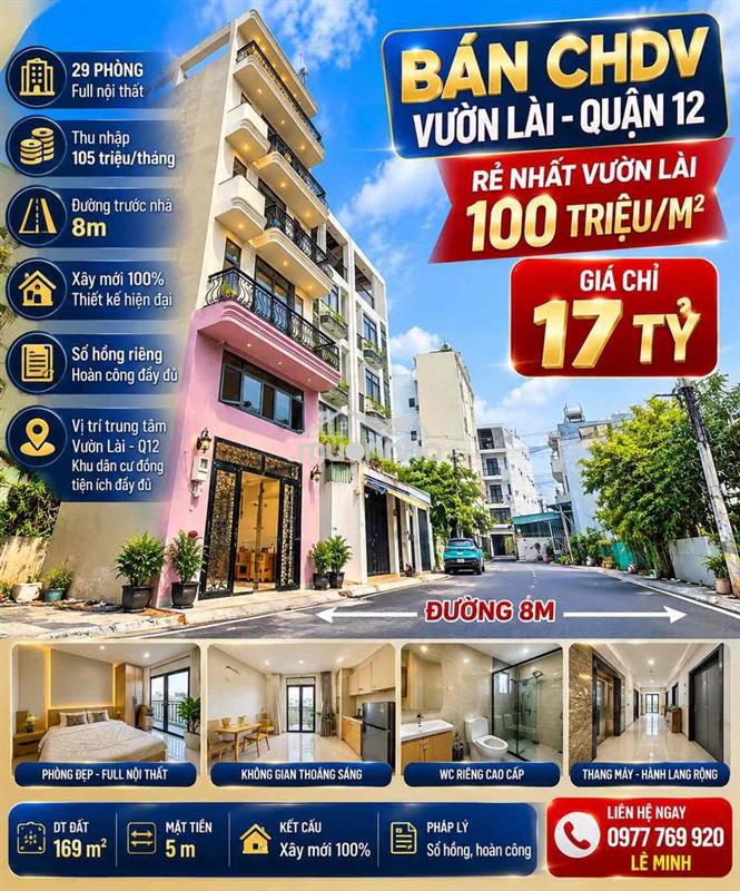 🔥Hàng new 100% - chdv vườn lài – 170m² – 30 phòng – thu 105tr/tháng –
